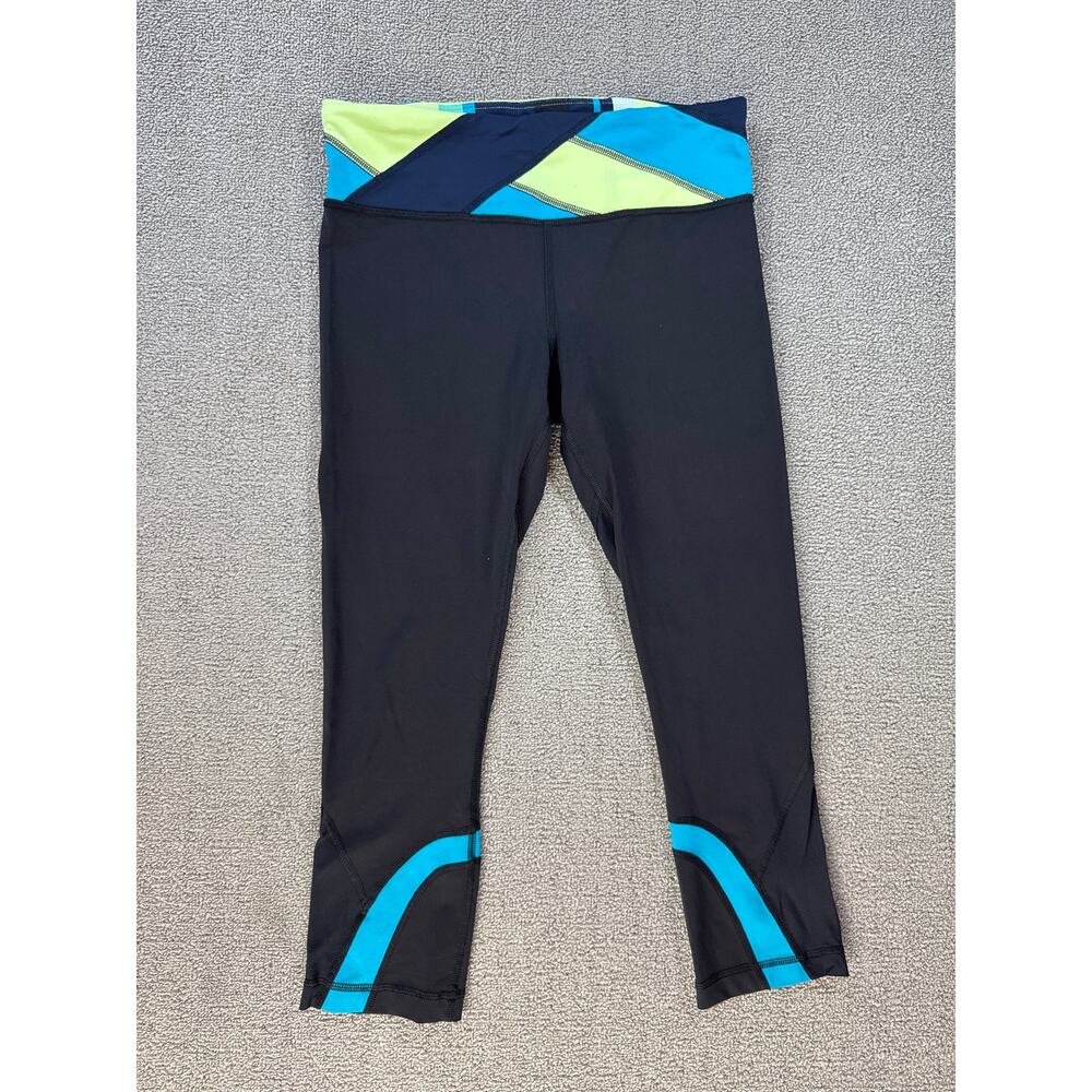 Lululemon Cropped Leggings Size 6‎ Black Neon Active Running Gym Workout